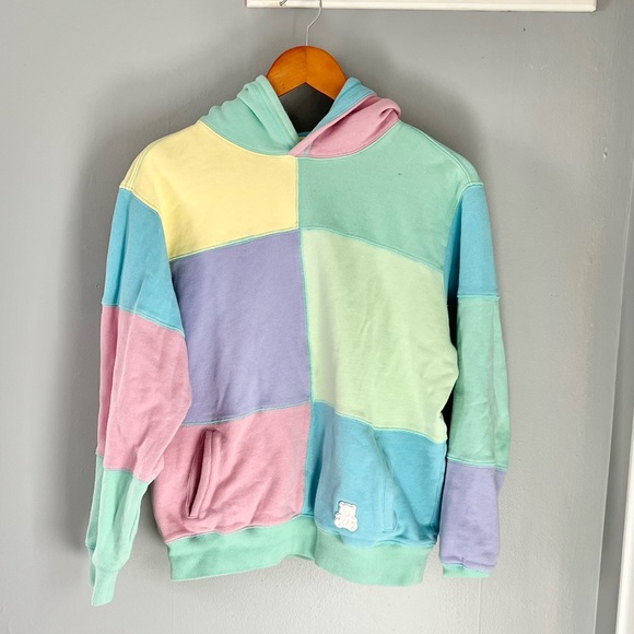 Teddy Fresh Sunrise Mint Patchwork Hoodie Sweatshirt Color Block Small